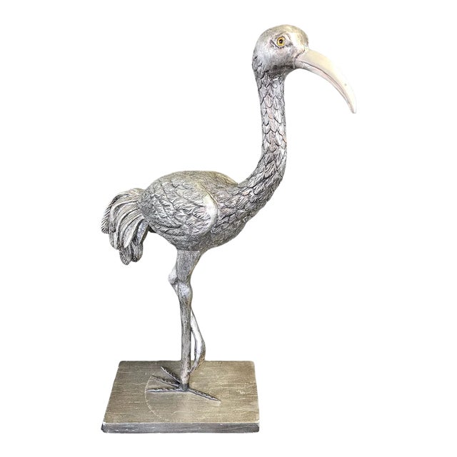 Large 1970s Italian Florentine Hand Carved Wood Egret For Sale
