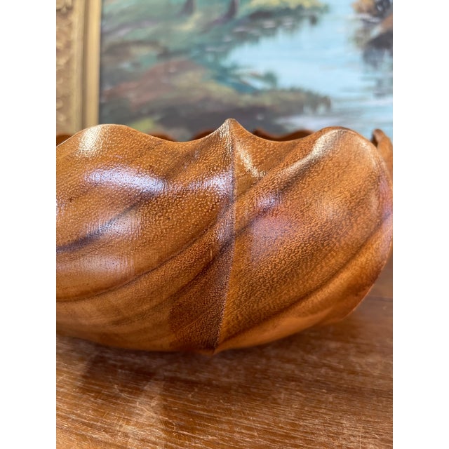 Beautifully sculpted vintage decorative wooden bowl crafted from what is likely solid monkey pod wood, made in the...