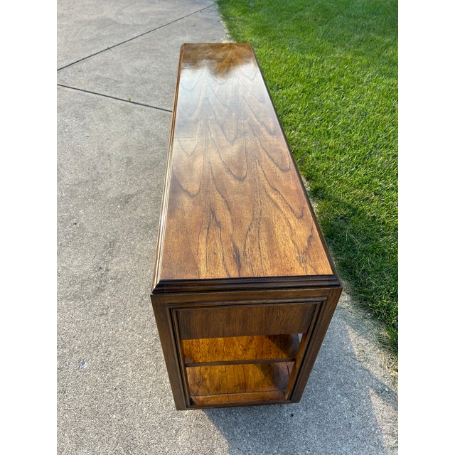 Wood Drexel Heritage Accolade Campaign Console Table - Vintage Sideboard or Sofa Table With Brass Hardw For Sale - Image 7 of 12