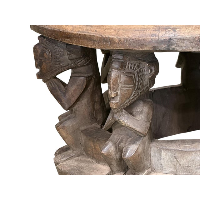 1980s Vintage Large Baga Carved Stool /Table Nimba Kneeling Figures 27.5" W For Sale - Image 5 of 12