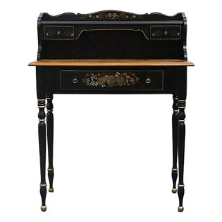 Ethan Allen Hand Decorated Collection Black & Gold Hitchcock Style 32" Accent Writing Secretary Desk 14-9514 For Sale