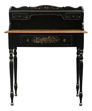 Ethan Allen Hand Decorated Collection Black & Gold Hitchcock Style 32" Accent Writing Secretary Desk 14-9514