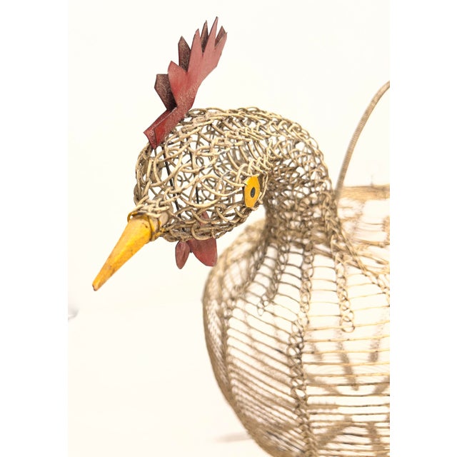 Very charming vintage rooster egg basket, folk art, made of wire and paint. circa 1920s.