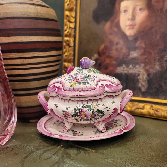 Vegetable Tureen with Lid and Plate from Strasburg Luneville Porcelain For Sale - Image 3 of 15