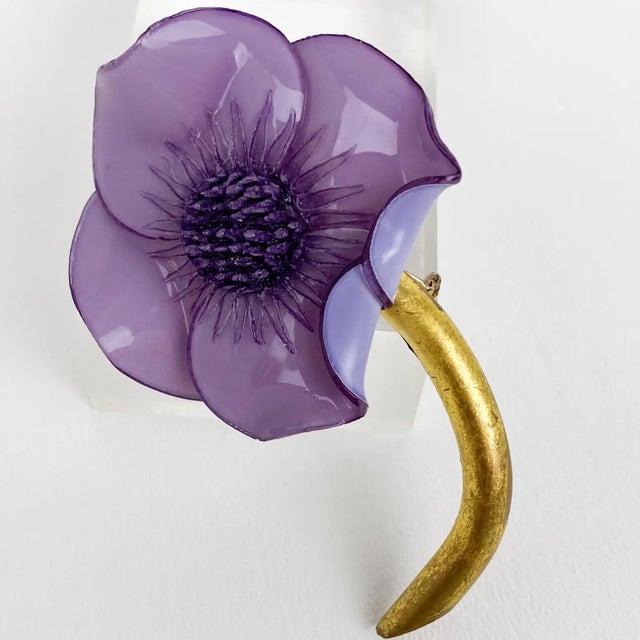 Contemporary Francoise Montague Resin Brooch Mauve Poppy Flower For Sale - Image 3 of 8