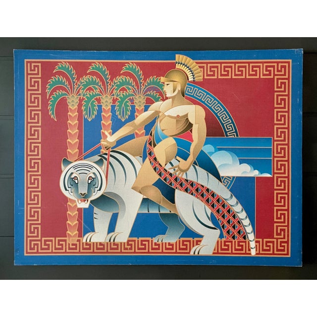 Here is an incredible printed canvas art piece that features a muscular warrior (?) riding a white tiger. It is inspired...