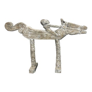 Balinese Hand-Carved Solid Wood Horse + Rider Sculpture Vintage For Sale