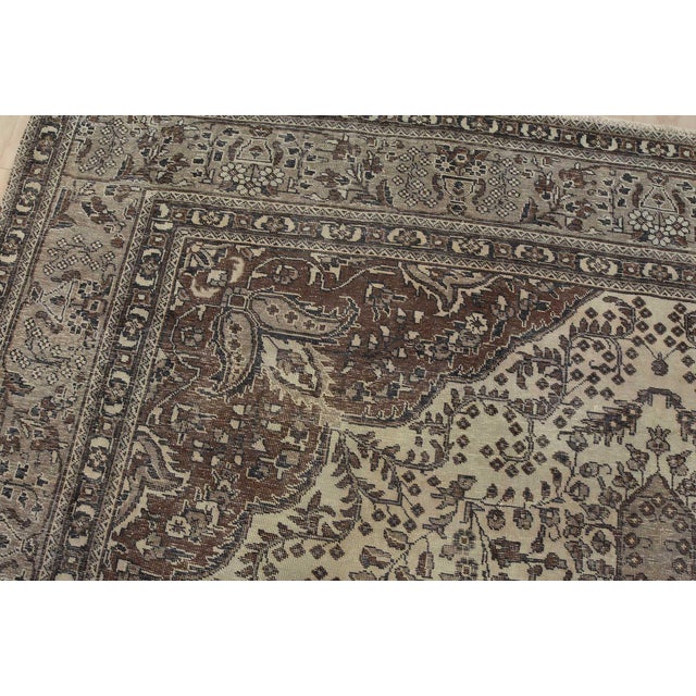 Textile Tabriz Rug 9’11” X 12’9” Ivory Wool Vintage Distressed Hand-Knotted Carpet For Sale - Image 7 of 15