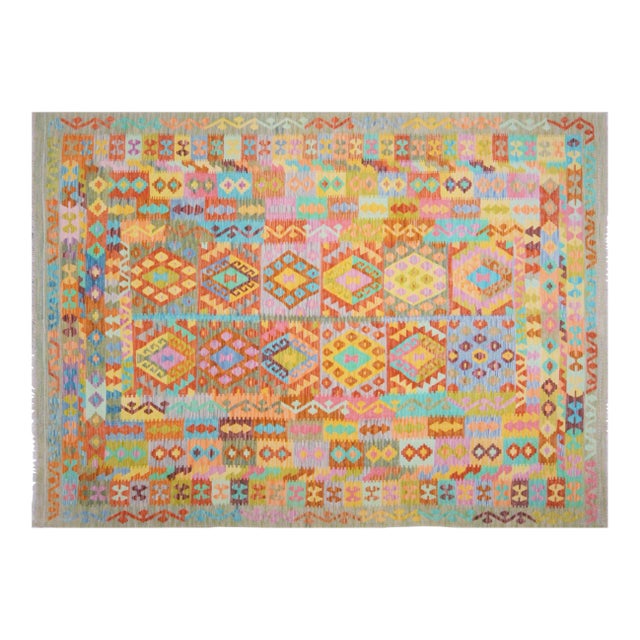 Vintage Afghan Hand Made Wool Maimana Kilim,7'x9'7" For Sale