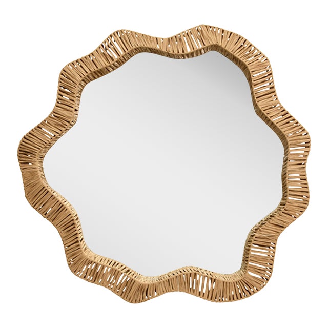 Matthew Izzo Home - Komodo Natural Rattan Round Organic Shaped Wall Mirror For Sale