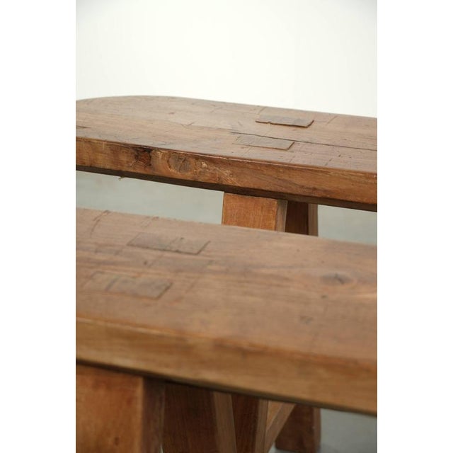 Antique French Wooden Farmhouse Benches, Set of 2 For Sale - Image 12 of 14