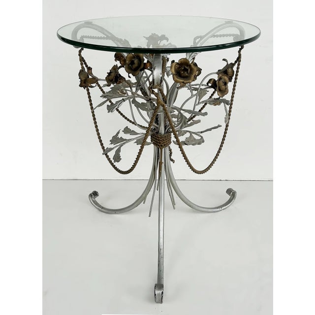 Italian Italian Mid-Century Mixed Metal Wrought Iron Side Tables, Glass Tops, Pair For Sale - Image 3 of 8