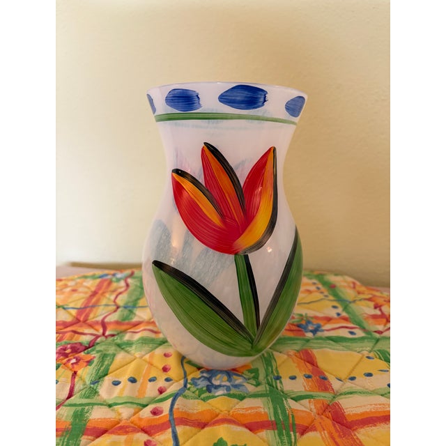 1990s Kosta Boda Tulip Vase Hand Painted From Sweden For Sale - Image 5 of 6