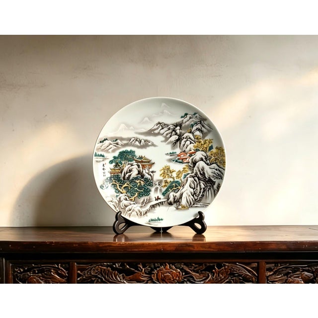 Chinese Ceramic Plate,Qianlong Marked Famille Rose Porcelain Plate Hand Painted Landscape Pattern For Sale In Seattle - Image 6 of 10