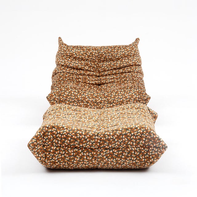 Tan Vintage Togo Fireside Chair and Ottoman - Canyon Bloom Ligne Roset For Sale - Image 8 of 13