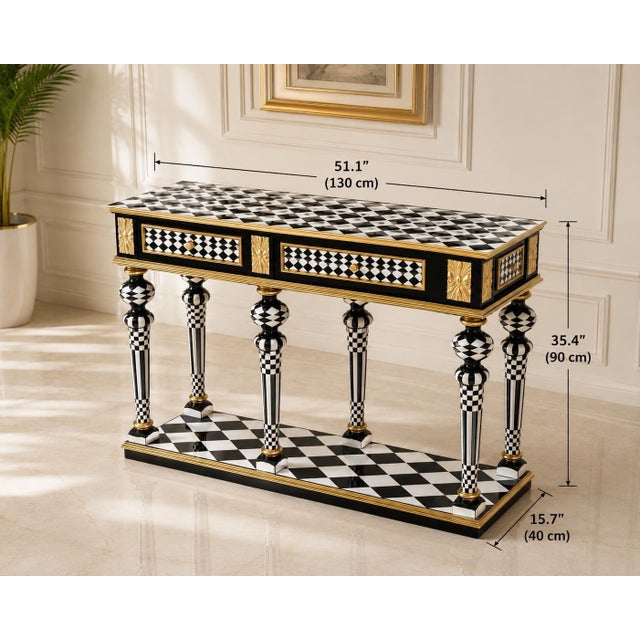 Bring unmistakable elegance into your home with this extraordinary Luxury Harlequin Console Table, meticulously...