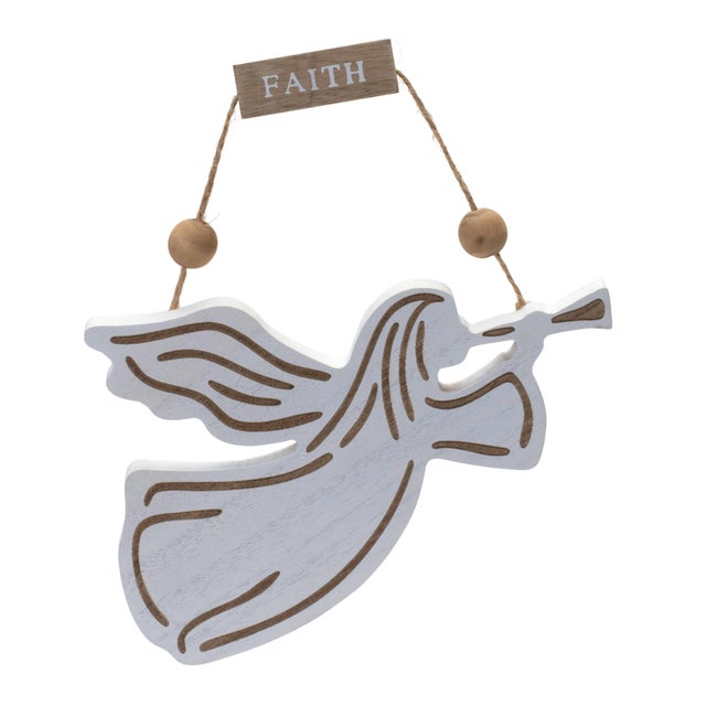 Kenneth Ludwig Chicago Wood Dove and Angel Sentiment Ornament (Set of 6) For Sale - Image 4 of 5