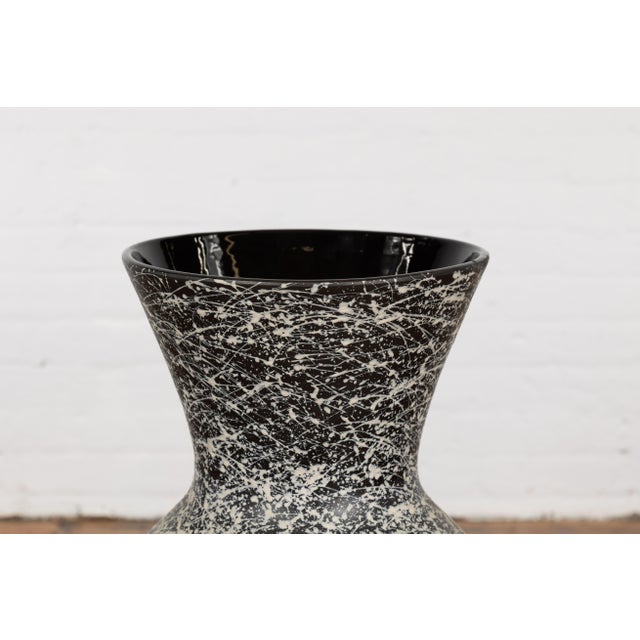 Black Prem Collection Artisan Made Black and White Vase with Dripping Décor For Sale - Image 8 of 12