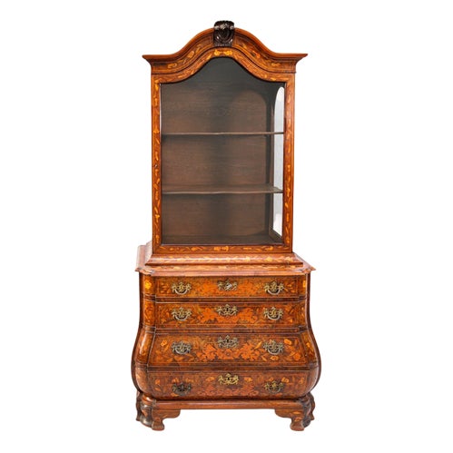 Small Antique Dutch Floral Marquetry Vitrine Cupboard For Sale