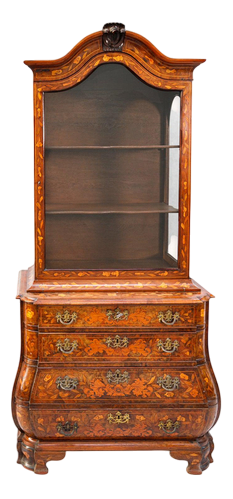 Small Antique Dutch Floral Marquetry Vitrine Cupboard