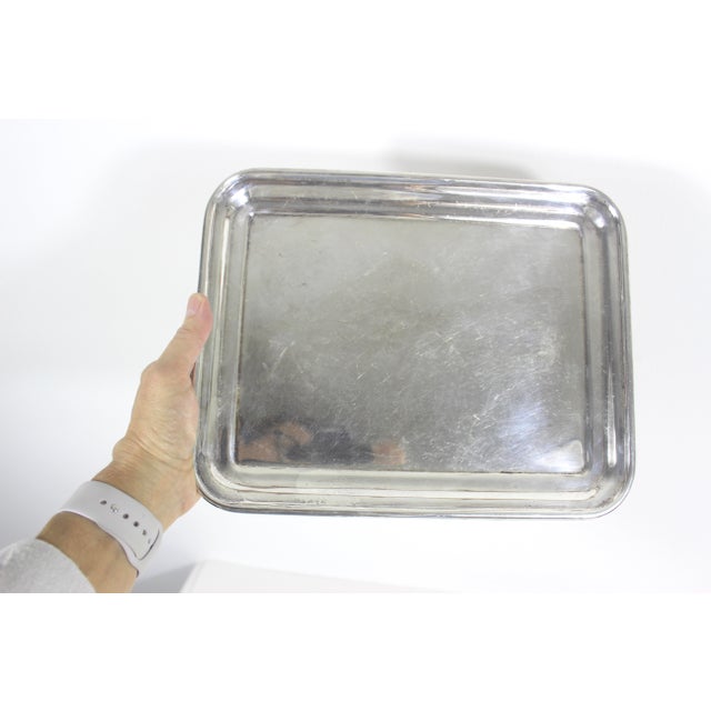 Metal Vintage Mid Century Small Silver Plated Tray Heavy Seamless Edge Serving Drinks Dish For Sale - Image 7 of 10