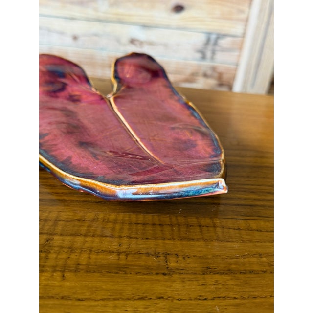 Pair of Contemporary Studio Pottery Leaf Form Trays Signed 2017 For Sale - Image 4 of 12
