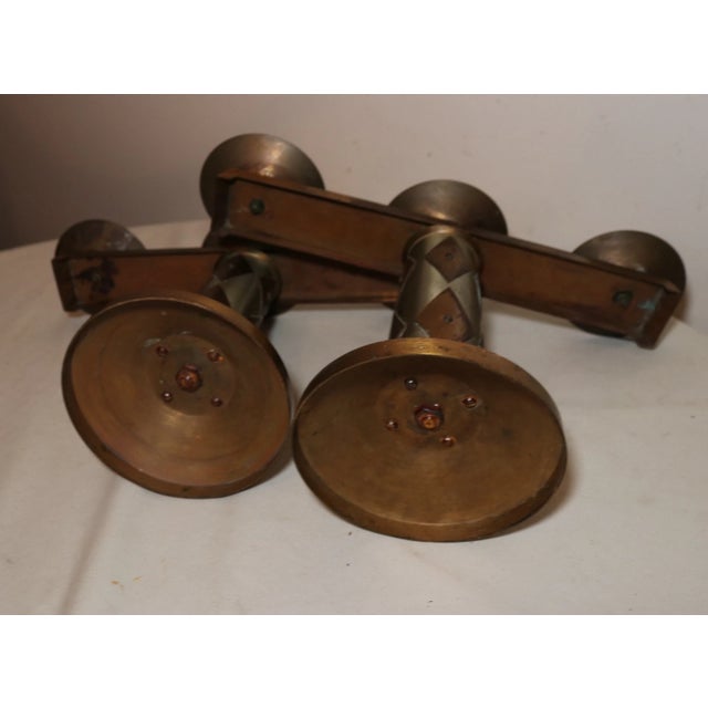 Share Pair of 2 Vintage Bronze Arts & Crafts Altar Candlesticks Church Candle Holders For Sale - Image 11 of 11