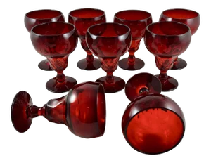 1930s Fenton Georgian Ruby Agua Caliente Champagne or Dessert Goblets, S/9