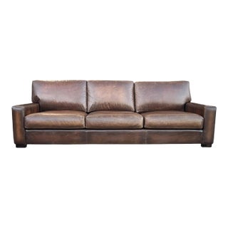 1980s Large Deep-Seated Two-Tone Brown Leather Sofa With Vintage Patina For Sale