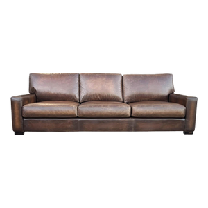 1980s Large Deep-Seated Two-Tone Brown Leather Sofa With Vintage Patina