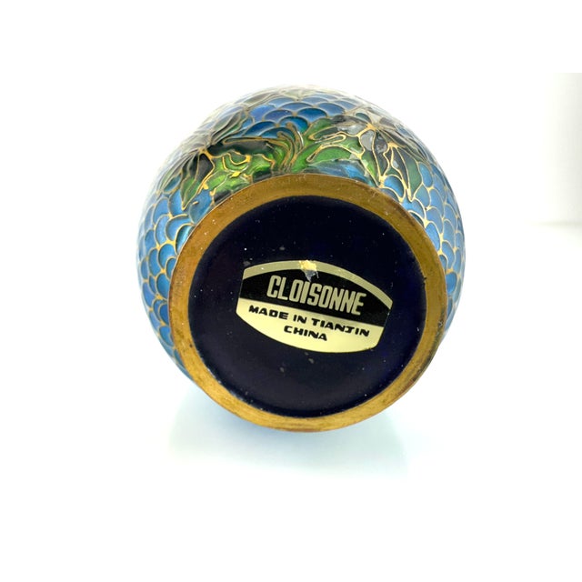 Mid 20th Century Cloisonné Bowl With Vibrant Peony Motif and Scalloped Enamel Interior For Sale - Image 12 of 12