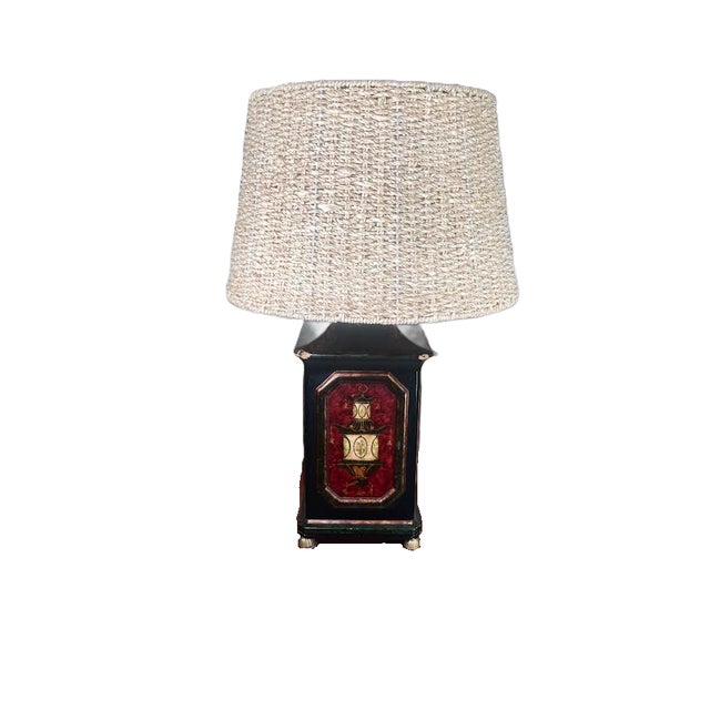 Japanese Pair of English Style Tole Cannister Lamps For Sale - Image 3 of 3