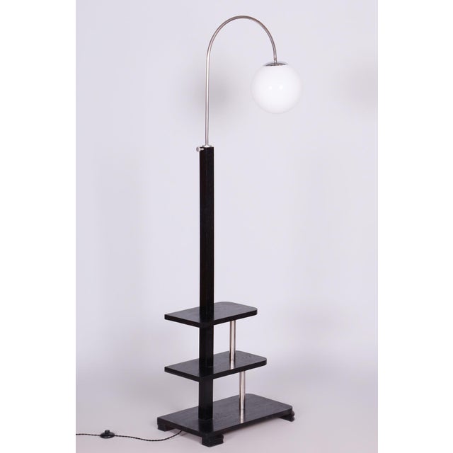 Art Deco Floor Lamp in Oak & Chrome-Plated Steel, 1930s For Sale - Image 4 of 8