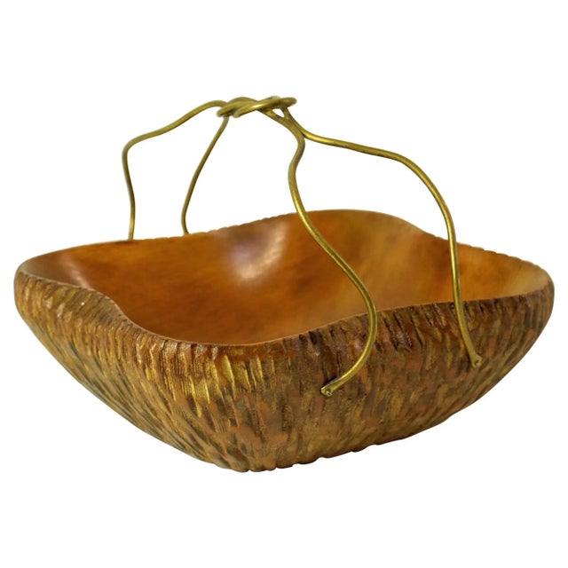 Mid-Century Fruit Basket in Maple and Brass, Italy For Sale - Image 6 of 6
