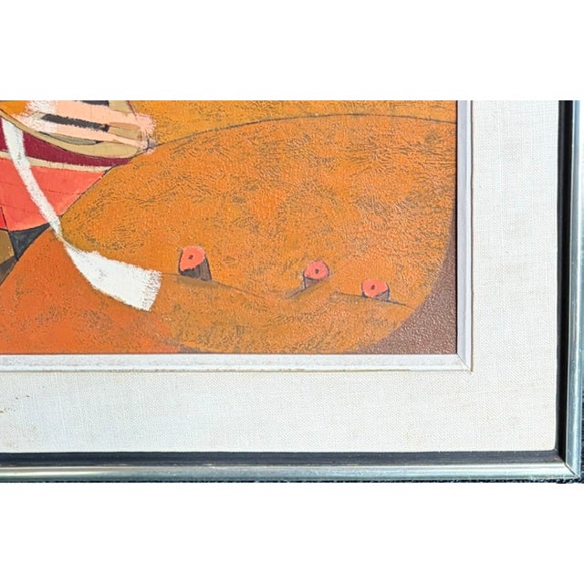 Wood Mid Century Modernist Abstract Landscape Painting - A Boat Sits on a Beach - Signed For Sale - Image 7 of 11
