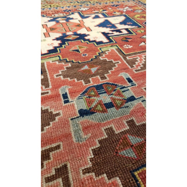Antique Kuba Rug, Handmade Oriental Rug, Red, Green, Yellow, Ivory, Blue, White For Sale - Image 10 of 13