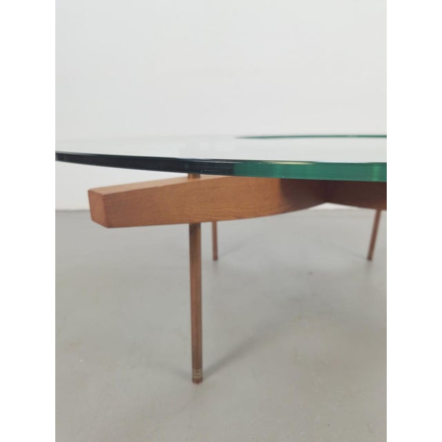 Brown Round Glass Coffee Table with Wood X-Base, 1970 For Sale - Image 8 of 17