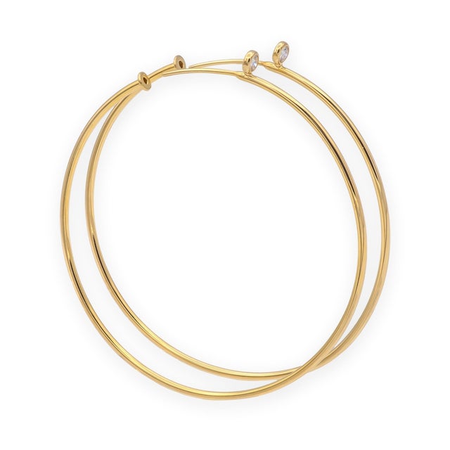 Contemporary Tiffany & Co. Elsa Peretti 18k Gold Diamond Hoop Earrings 44mm Medium, A Pair For Sale - Image 3 of 6