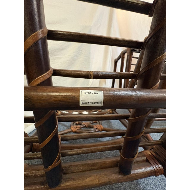 Vintage McGuire Inspired Target Back Style Bamboo and Rawhide Wrapped Arm Chairs With Cushions- Set of 4 For Sale - Image 11 of 18