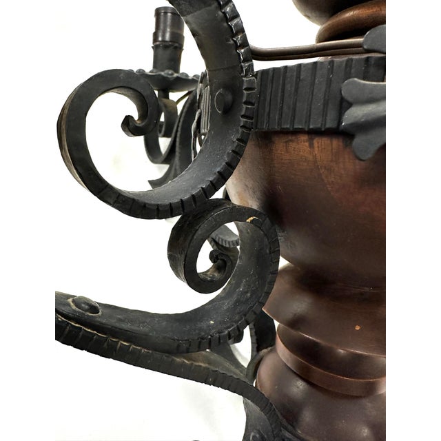 Metal Vintage Chandelier, Spanish Revival, Custom Made, Wrought Iron / Wood For Sale - Image 7 of 8