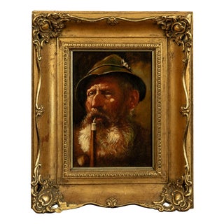 Bernd Funke, German Portrait of a Gentleman with Pipe, 20th Century, Oil on Board For Sale