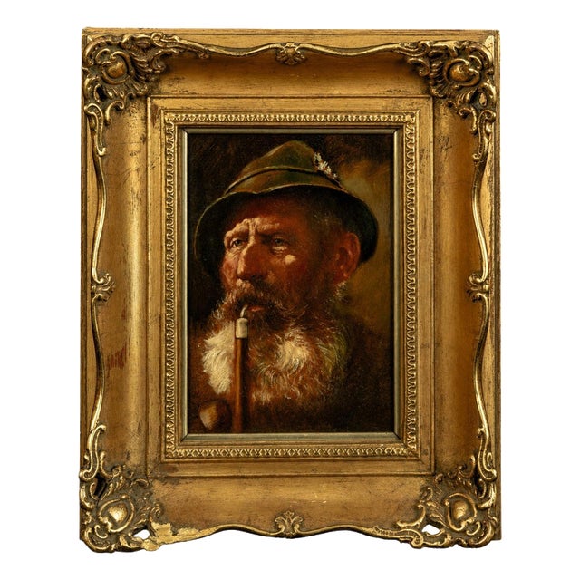 Bernd Funke, German Portrait of a Gentleman with Pipe, 20th Century, Oil on Board For Sale