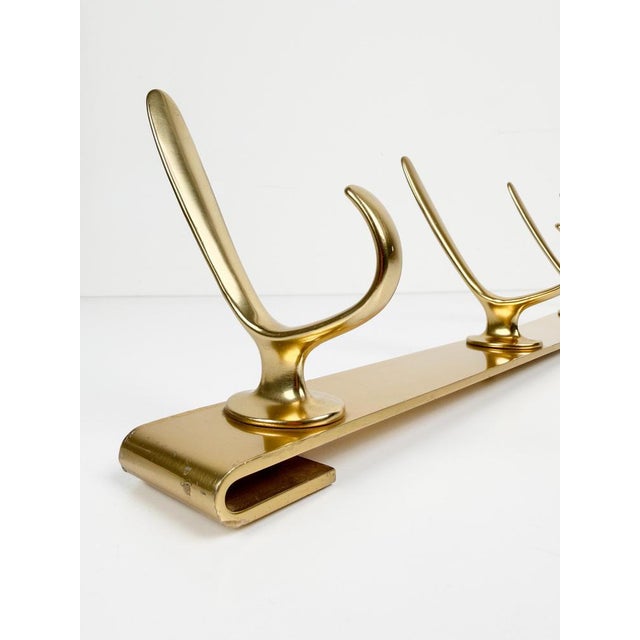 Mid-Century Gilt Metal Wall Coat Rack with 4 Hooks, 1960s For Sale - Image 3 of 18