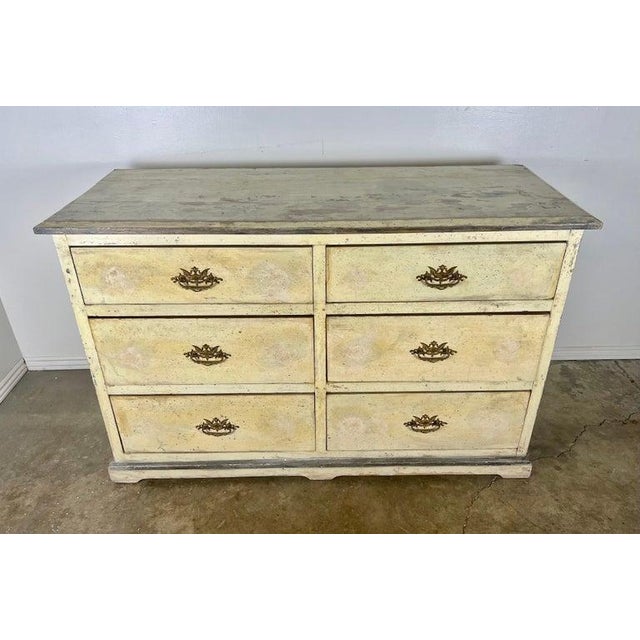 1890 Gustavian Style Swedish painted distressed Dresser-Nightstand. Original brass hardware.