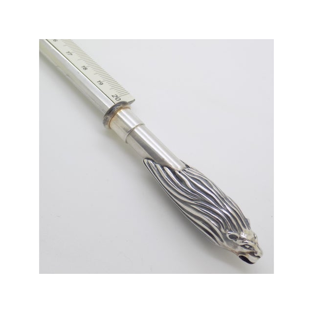 Vintage Italian Sterling Silver 925 Lion Head Ruler Letter Opener by Ottaviani, 1980s For Sale - Image 4 of 11