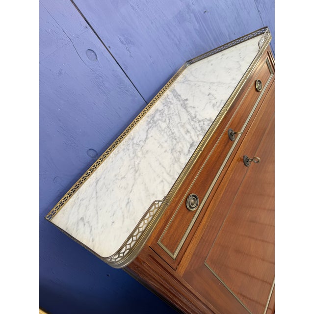 Sienna 19th Century French Louis XVI Mahogany Secretary Desk Carrara Marble Top For Sale - Image 8 of 12