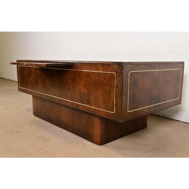 Romweber Mid-Century Modern Hollywood Regency Burl Wood and Brass Executive Desk, Circa 1970s For Sale - Image 9 of 12