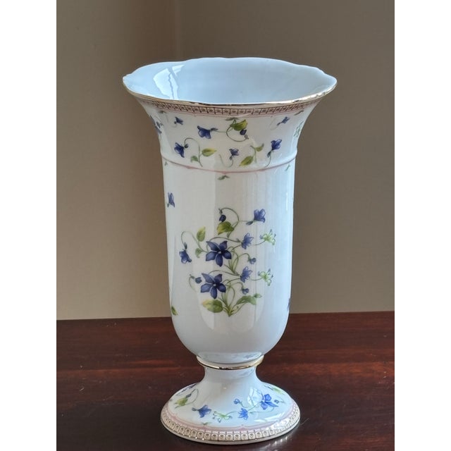 White Vintage Porcelain Trumpet Vase W/ Blue Bellflower Motif For Sale - Image 8 of 18