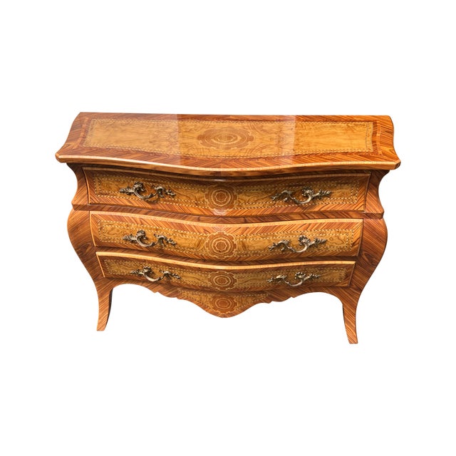 Late 20th Century French Louis Xv Style Marquetry Bombe Chest Dresser For Sale - Image 9 of 17