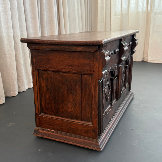 Wood Antique Artisan Hand Carved Mahogany Blanket Chest Trunk For Sale - Image 7 of 10